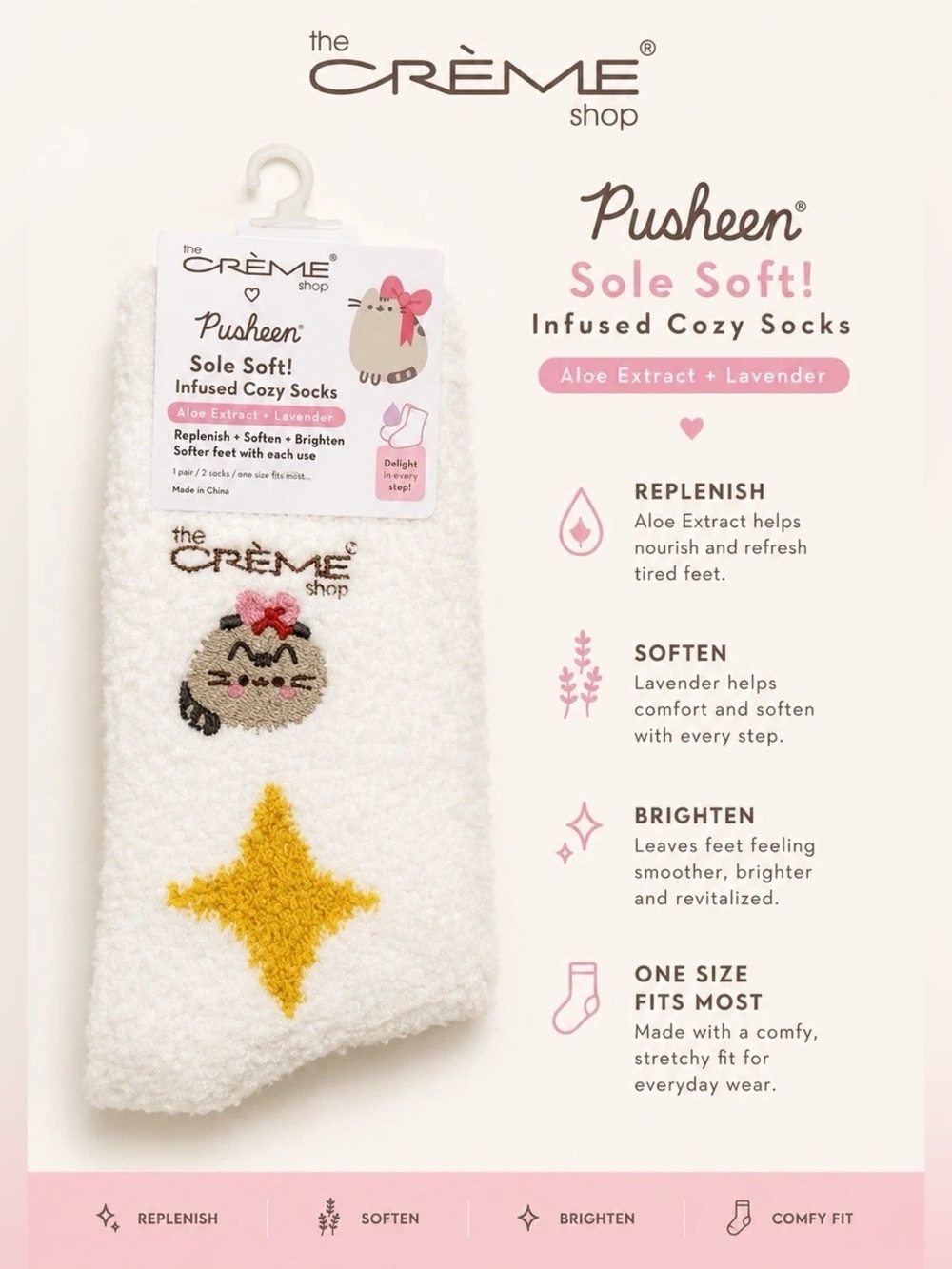 The CRÈME SHOP | Pusheen Sole Soft! Infused Cozy Socks - Aloe Extract + Lavender